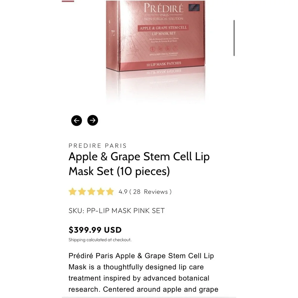 Prédiré Paris Apple & Grape Stem Cell Hydrogel Lip Mask Patches, 10 Ct MSRP:$300